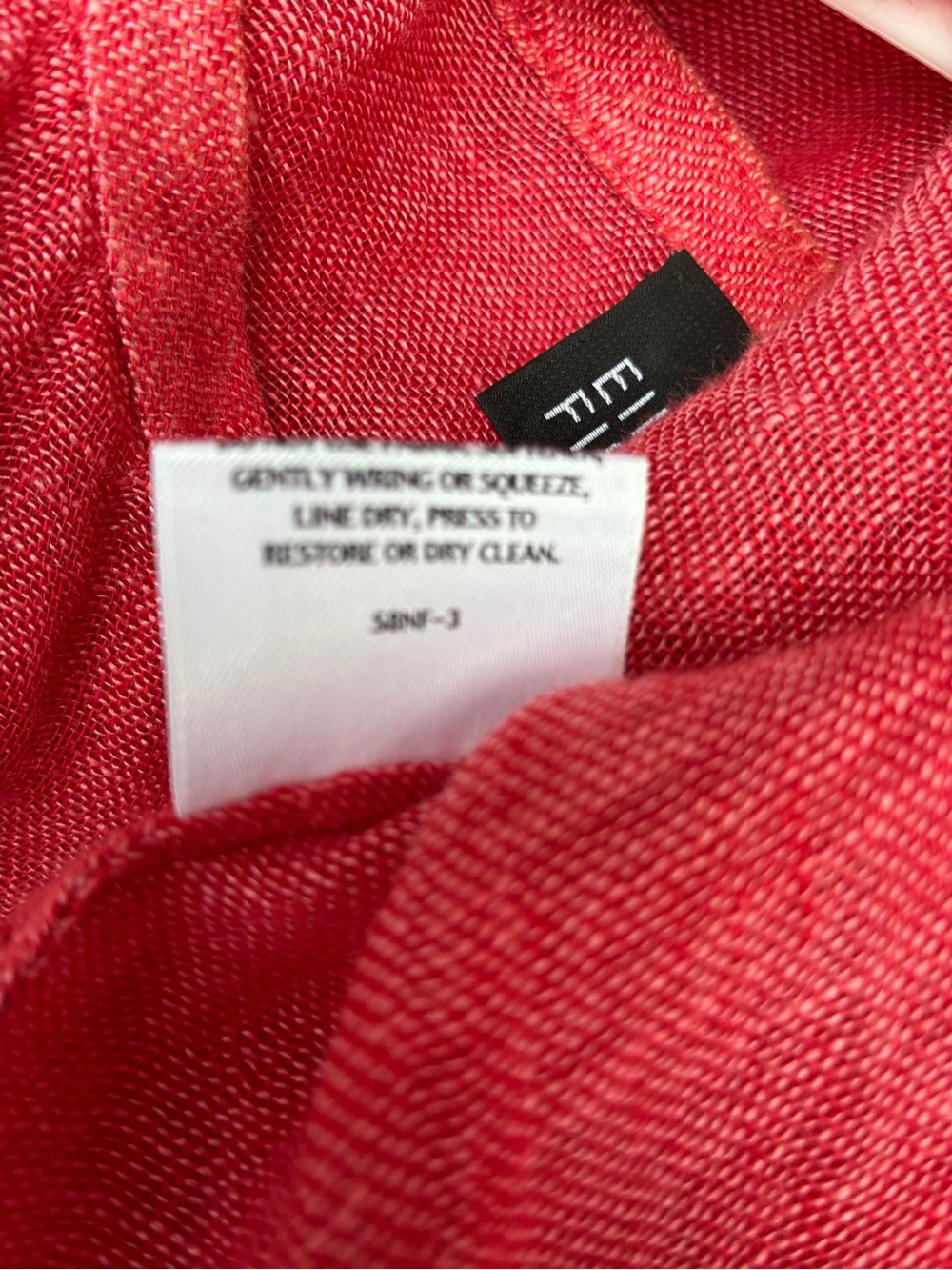 EILEEN FISHER Coral Red Italian Linen Button Front Long Sleeve Tunic Top Size M - Picture 7 of 7